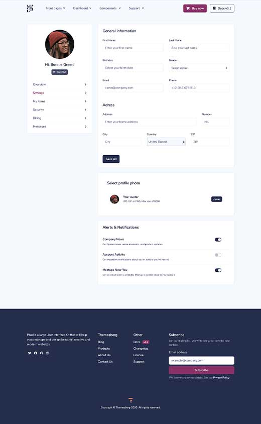 Settings page preview