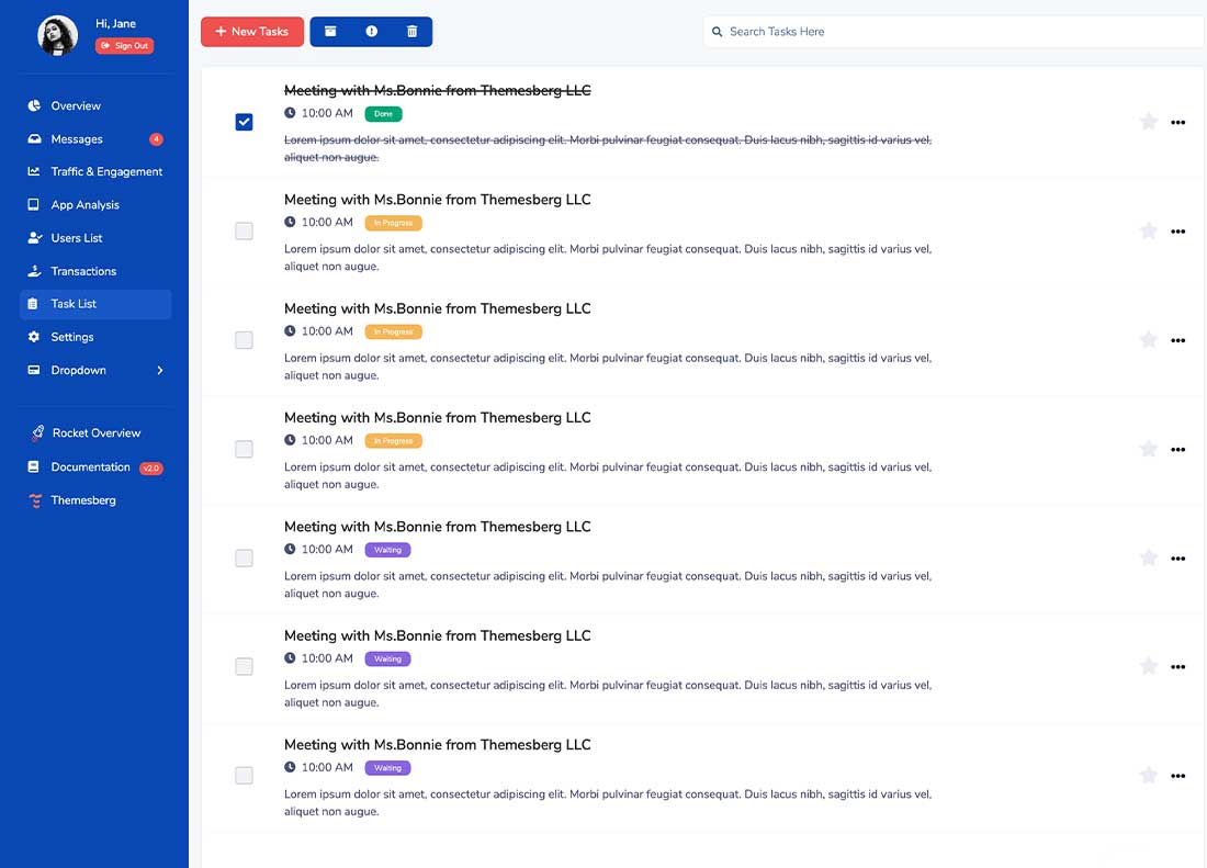 Tasks page preview