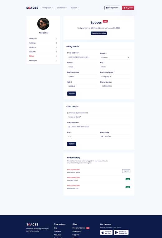 Billing page preview