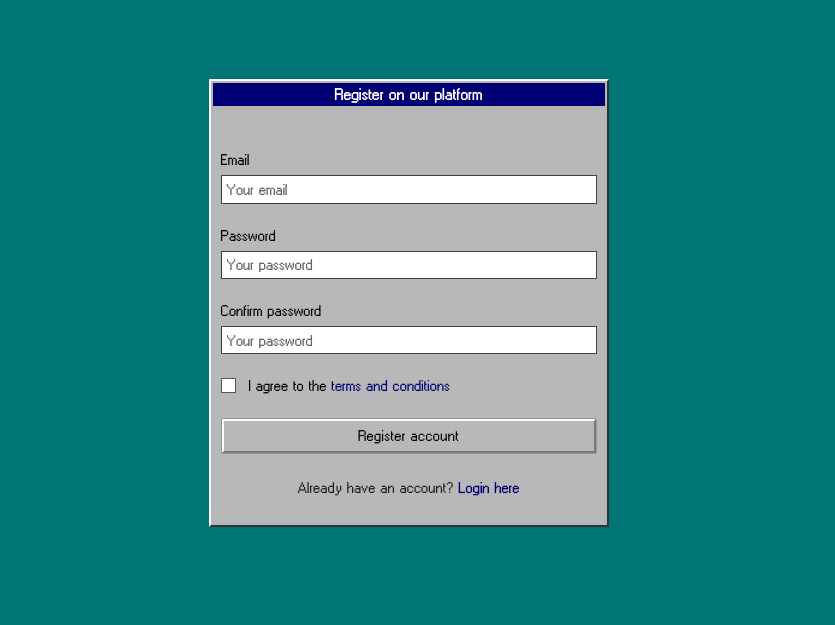 Windows 95 Bootstrap Register Page Preview