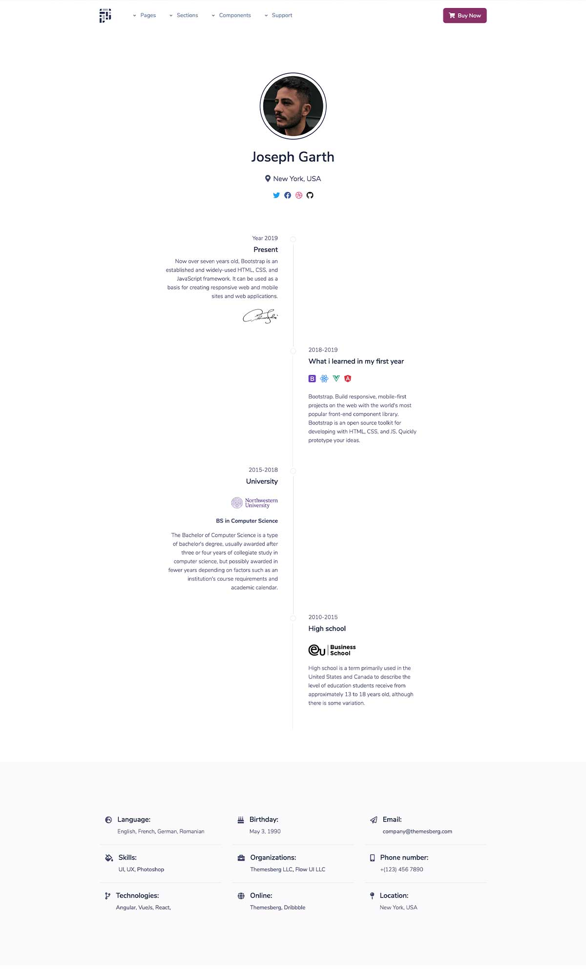Profile page